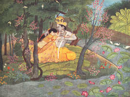 Радха и Кришна в роще (Школа Кангры, около 1785 г.)