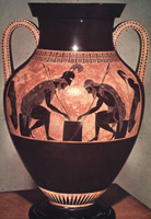 Эксекий. Ахилл и Аякс, играющие в кости. Чернофигурная амфора. III четверть VI в. до н.э. Рим, Ватикан