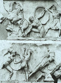 Скопас. Битва с амазонками. Мрамор. Рельефный фриз Галикарнасского Мавзолея. IV в. до н.э. 