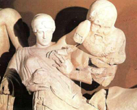 Кентавр Эвритион и Деидамия, невеста Пирифоя (Западный фронтон Храма Зевса в Олимпии)