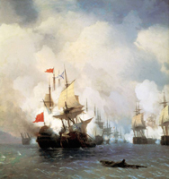 Бой в Хиосском проливе 24 июня 1770 года (И.К. Айвазовский, 1848 г.)