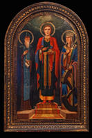 Святые Пантелеймон, Василий и Екатерина (дерево, левкас, масло)