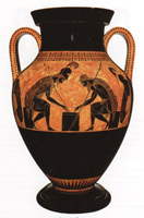 Эксекий. Ахилл и Аякс, играющие в кости. Чернофигурная амфора. III четверть 6 в. до н.э. Рим, Ватикан